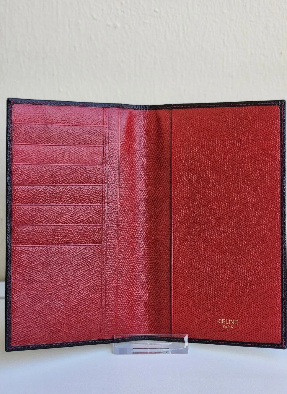Celine Paris Red Leather Card/ Passport Holder/long Bifold Wallet